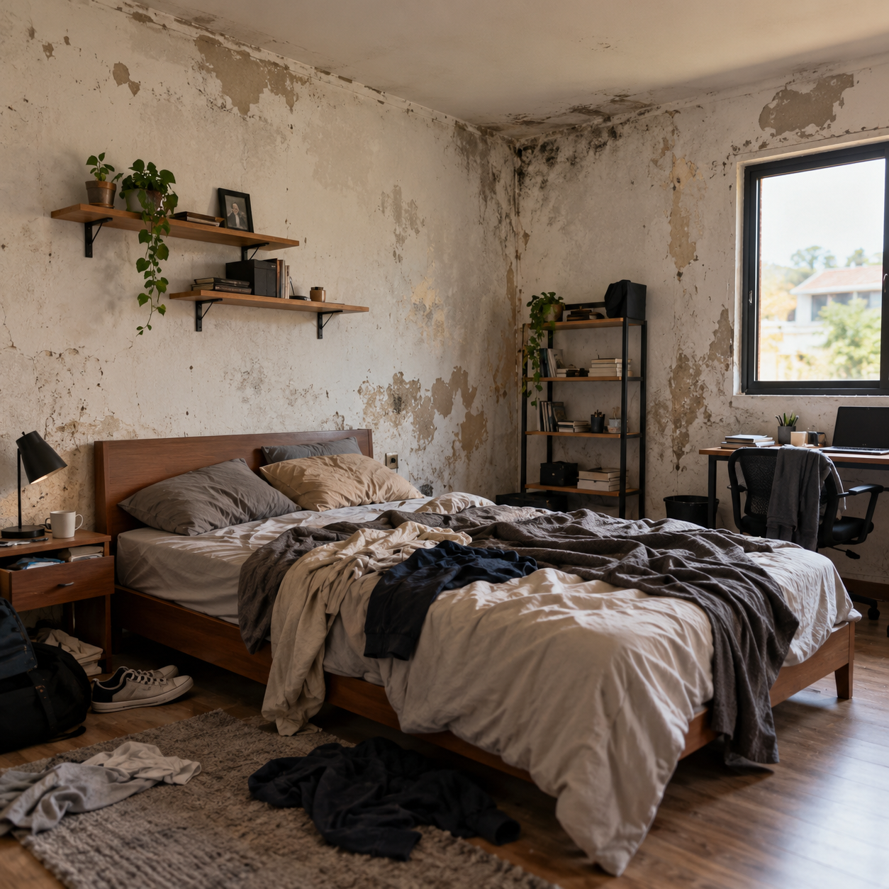 Dormitorio desordenado antes de renovar